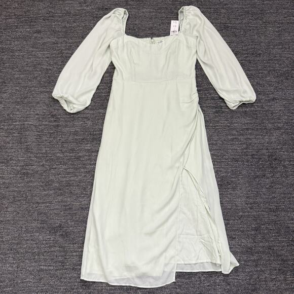 Abercrombie Fitch Dress Women Small Mint Green Long Sleeve Midi Slit Square Neck - Picture 1 of 11